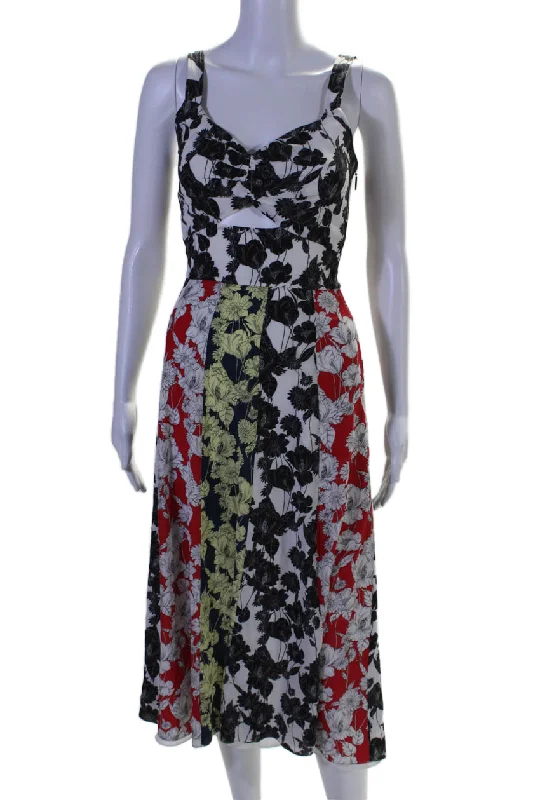 Women's Holiday Clothing Casual Weekend Relaxed Style Jason Wu Womens Silk Floral Print A Line Maxi Dress Multi Colored