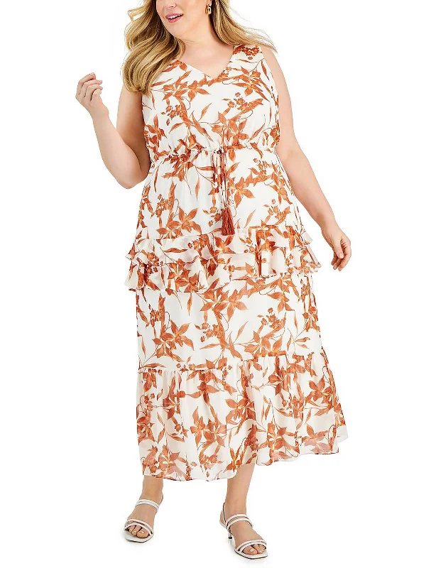 Women's Casual Attire Elegant Contour Plus Womens Printed Long Maxi Dress