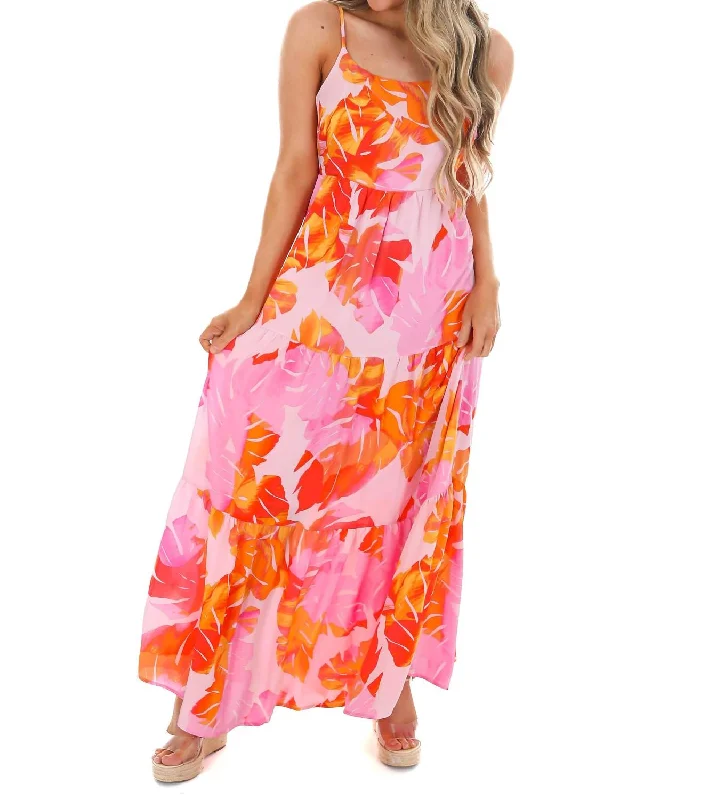 Women's Tailored Outfit Early Access to Art Deco Styles Sale Here & Now Tropical Maxi Dress In Pink Multi