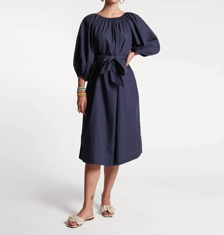 Women's Athletic Clothes Now on Sale for Chic Urban Styles Bliss Midi Dress In Navy Poplin