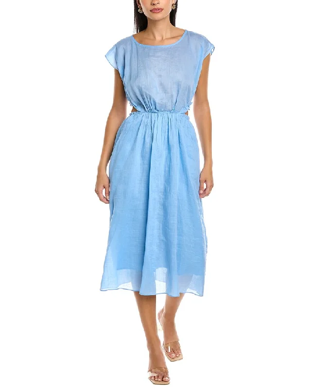 Women's Workout Clothing Subtle Sophistication Rebecca Taylor Cap Sleeve Linen Midi Dress