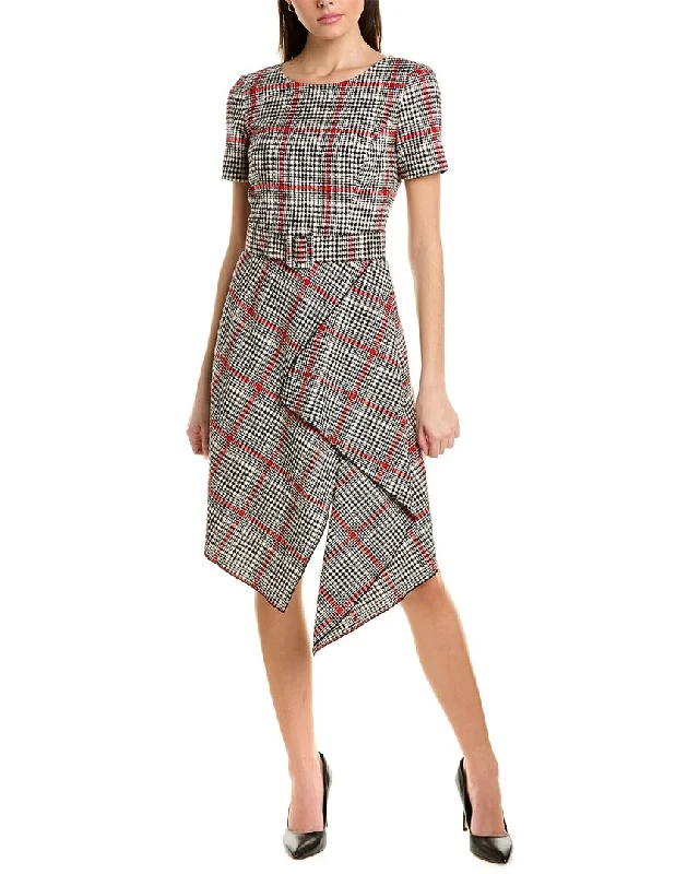 Affordable Women's Clothes Flash Deals Oscar de la Renta Tartan Tweed Midi Dress