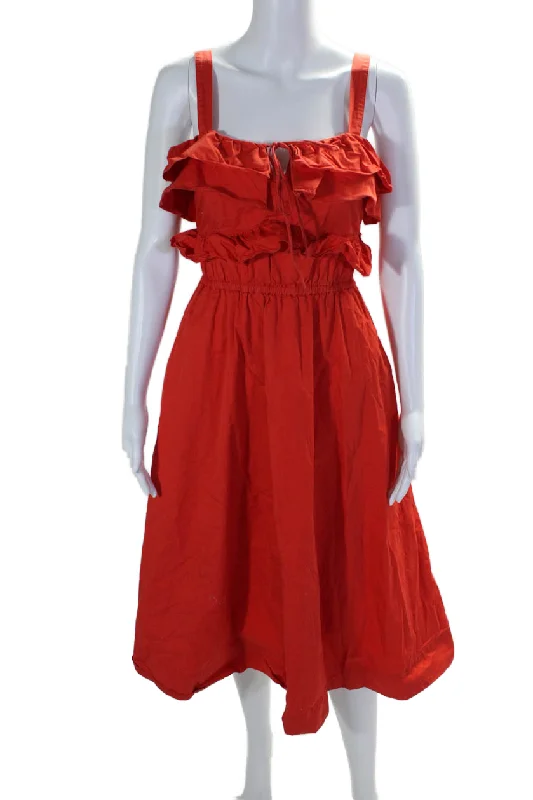 Sustainable Women's Apparel Boho - Chic Festival - Ready Style Jason Wu Womens Ruffle Midi Dress Red