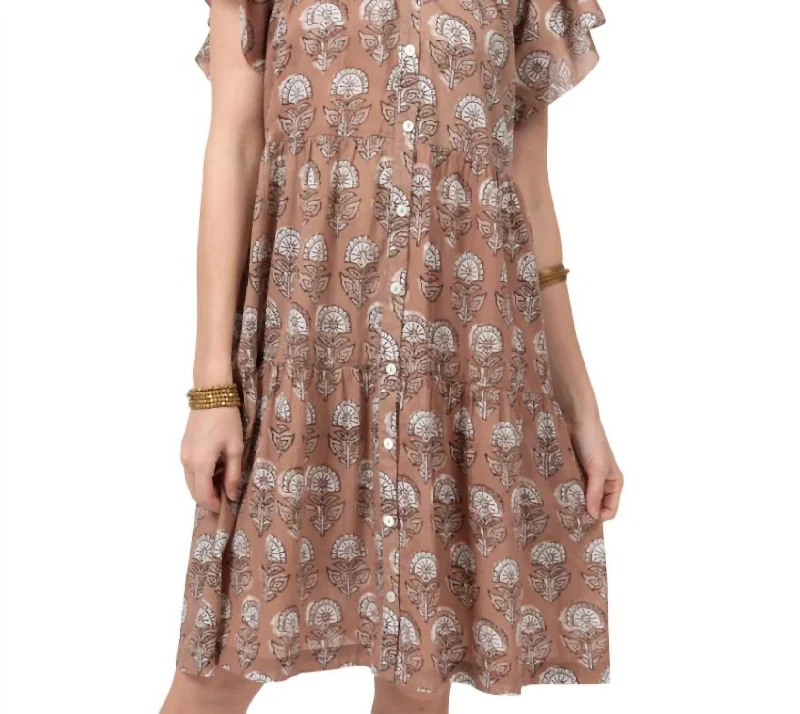 Women's Tailored Outfit Contemporary Elegance Block Floral Dress In Cocoa