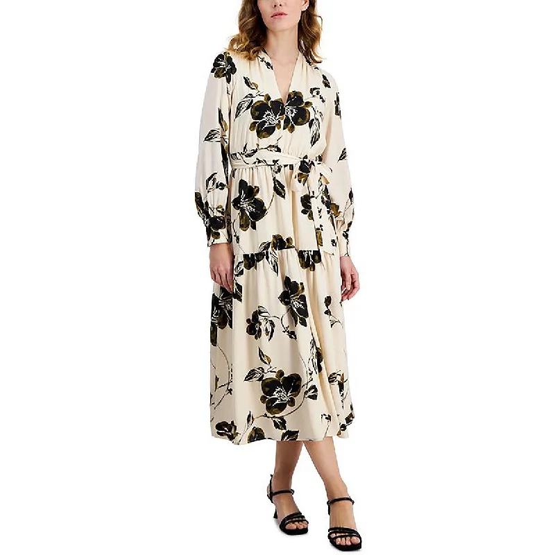 Women's Vintage-Inspired Outfit Chic Urban Fashion Look Womens Tiered Printed Midi Dress