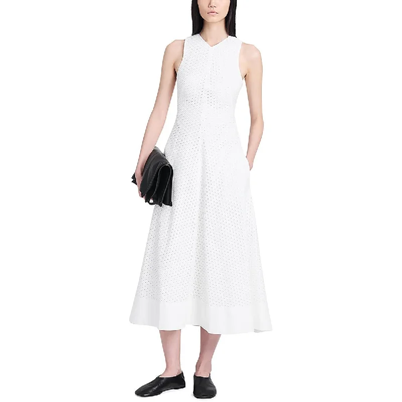 Comfortable Women's Attire Hollywood Glam Award - Show Style Womens Eyelet Sleeveless Midi Dress