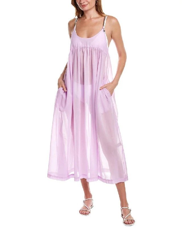 Women's Seasonal Garments Flash Deals Stella McCartney Logo Charm Pleated Flared Maxi Dress