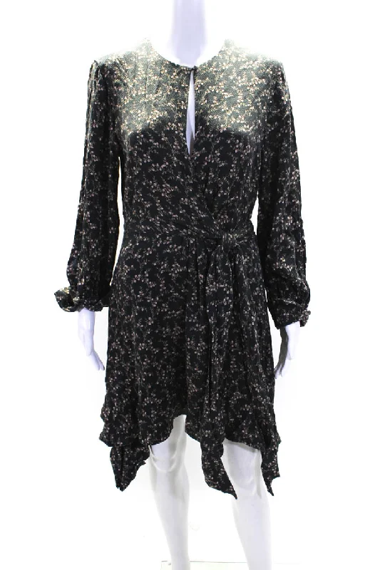 Women's Clothing For Holiday Travel Contemporary Elegance Jonathan Simkhai Womens Back Zip Keyhole Knotted Floral Silk Dress Black