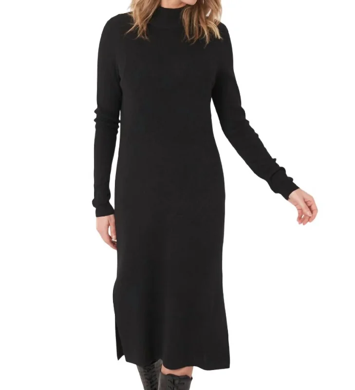 Women's Work Outfit For The Office Lightweight Fabric Long Sleeve Midi Dress In Blk