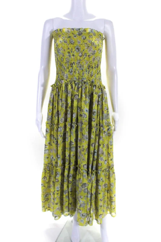 Trendy Athleisure Clothing For Women Parisian Effortless Chic Style Alexis Womerns Floral Print Strapless Smocked Maxi Dress Green