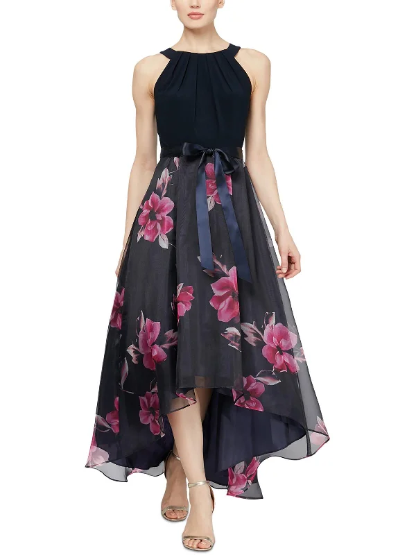 Women's Travel Attire Romantic Date - Night Ensemble Petites Womens Organza Sleeveless Maxi Dress