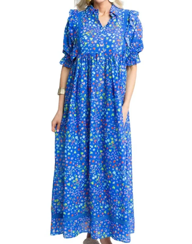 Women's Formal Apparel Tropical Island - Inspired Attire Summer Floral Tier Maxi Dress In Blue