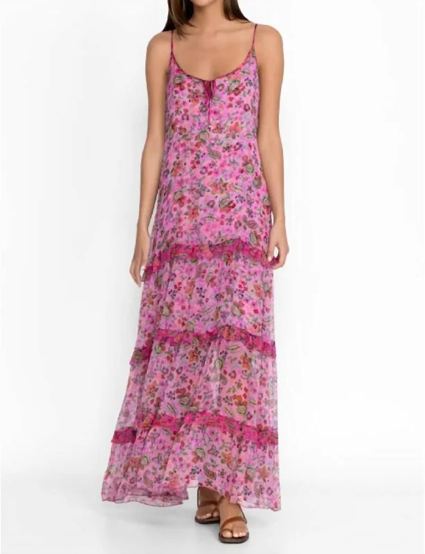 Women's Trendy Attire Feminine Soft - Hued Look Foxglove Silk Maxi Dress In Multi