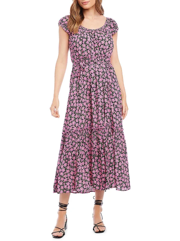 Women's Night-Out Clothes Contemporary Elegance Womens Floral Scoop Neck Midi Dress