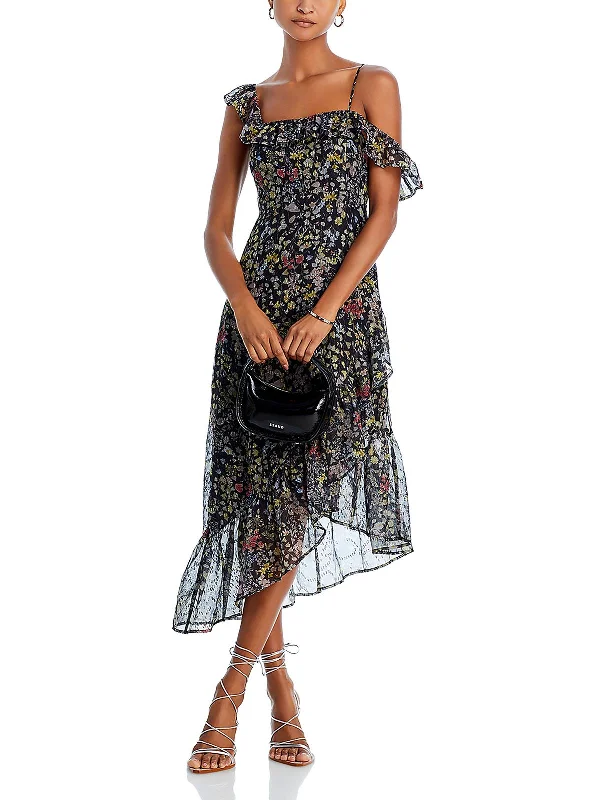 Women's Vintage Clothes Playful Elegance Womens Floral Print Knee Length Cocktail And Party Dress