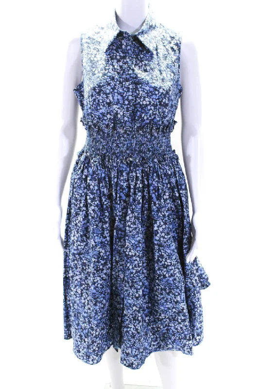 Women's Tops And Clothing Graceful Movement Michael Kors Collection Womens Floral Print Smocked Zip Maxi Dress Blue