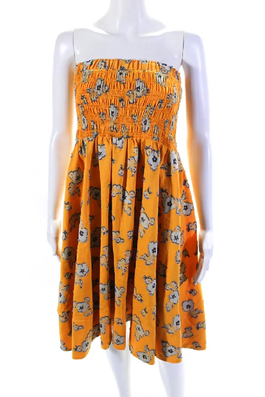 Women's Outfit Cottagecore Rustic Charm Style Tanya Taylor Womens Floral Print Strapless A Line Dress Yellow