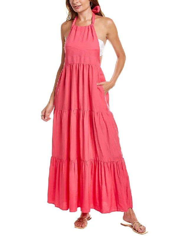 Women's Casual Garments Vintage Retro Party Wear Solid & Striped The Britney Linen-Blend Maxi Dress