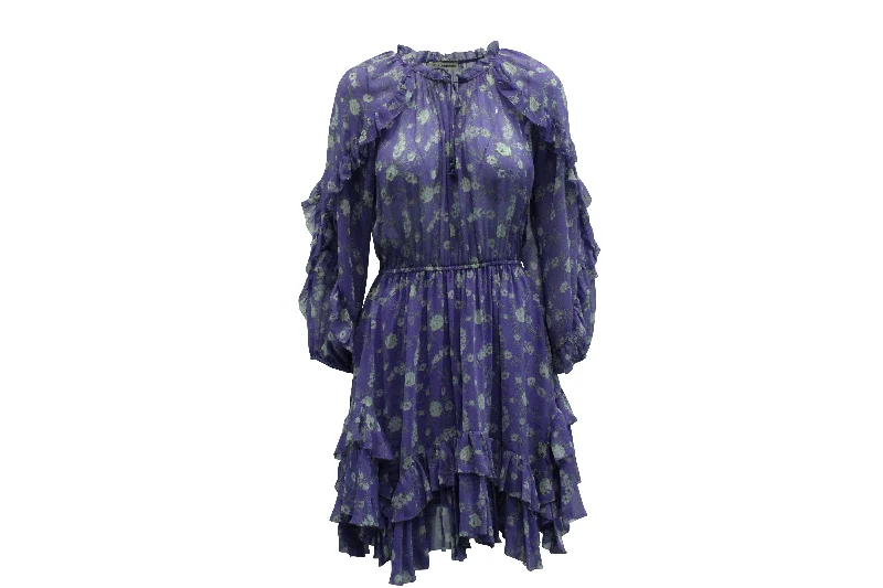 Affordable Women's Outfit Weekend Special Ulla Johnson Alissa Floral Ruffle Dress in Purple Silk