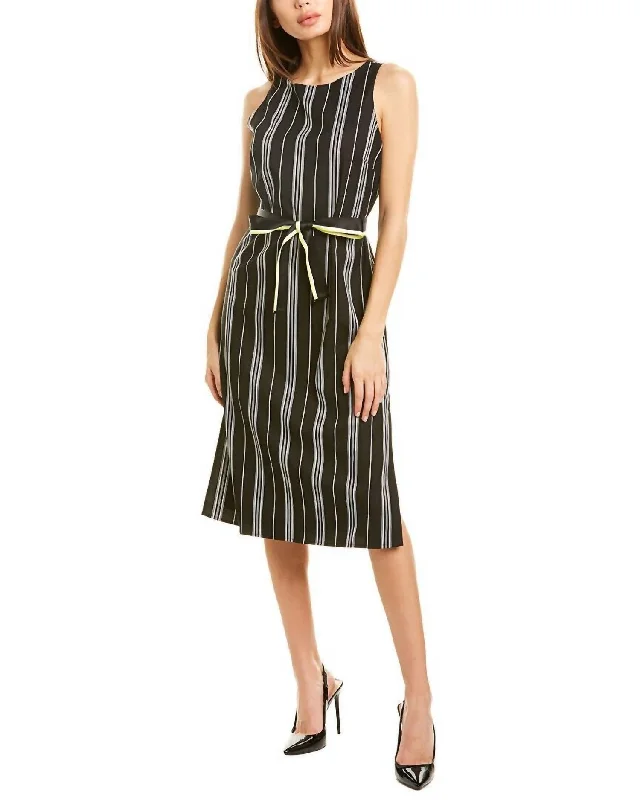 Fashionable Women's Outfit Contemporary Elegance Striped Side Slits Midi Dress In Multicolor