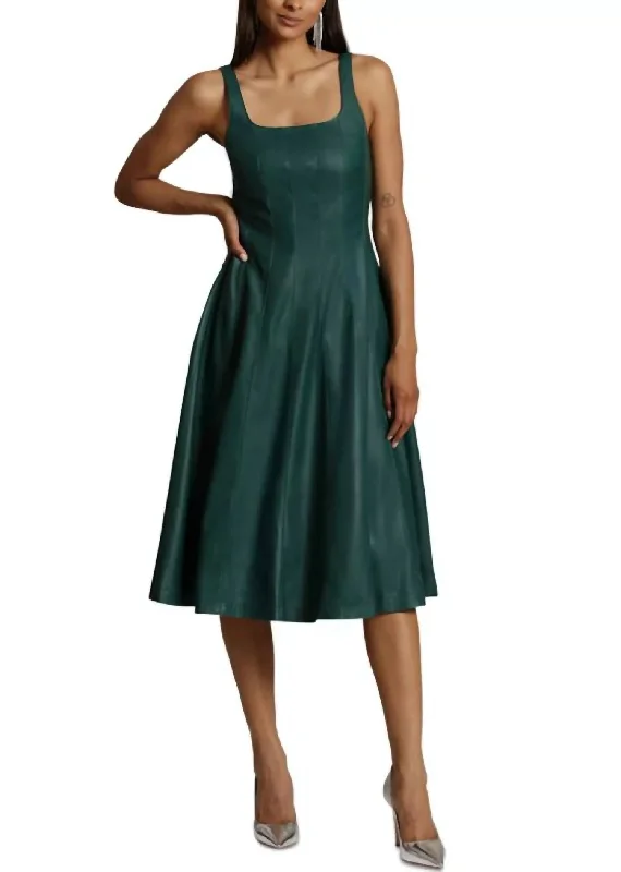 Women's Clothes For Work Limited - Stock Faux Leather Square Neck Sleeveless Midi Dress In Green