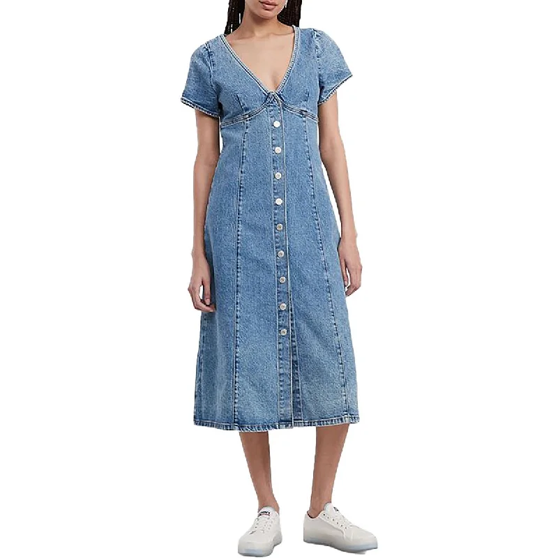 Women's Attire Coastal Beach - Inspired Style Womens Denim Short Sleeve Midi Dress