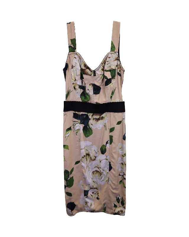 Women's High-Fashion Garments Contemporary Elegance Dolce & Gabbana Floral-Print Bustier Dress in Cream Cotton