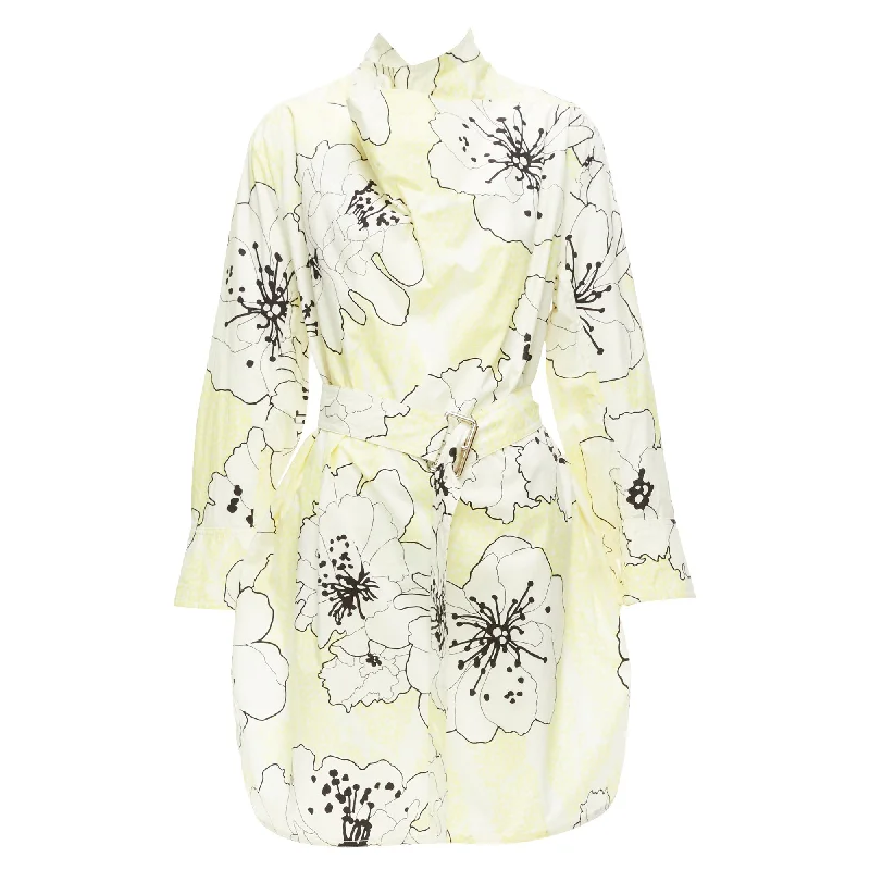 Women's Stylish Professional Apparel Feminine Soft - Hued Styles Marni Cotton Floral Print Belted Cowl Neck Dress