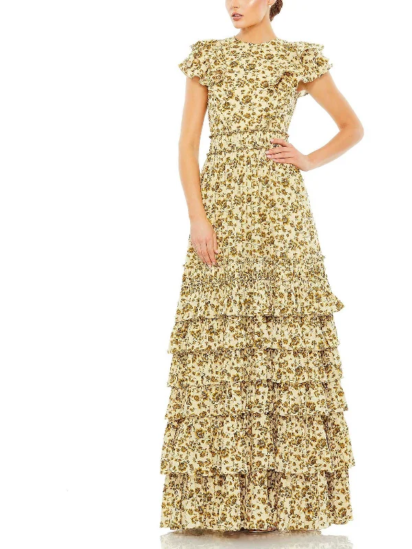 Women's Transitional Clothes Romantic Date - Night Ensemble Womens Floral Ruffled Evening Dress