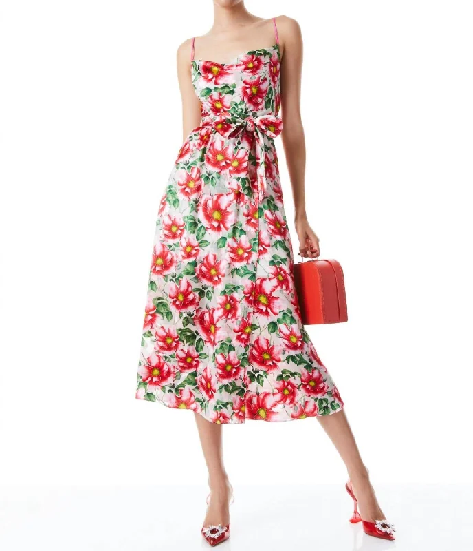 Sustainable Women's Clothes Disco - Inspired Retro Dance Look Samantha Cowl Midi Dress In High Tea Floral