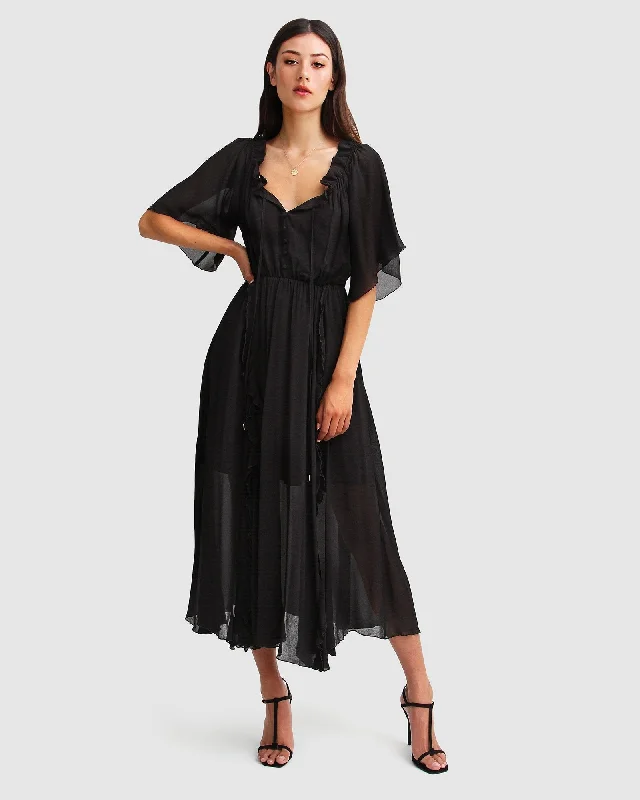 Women's Relaxed Outfit Last Chance Sale Amour Amour Ruffled Midi Dress - Black