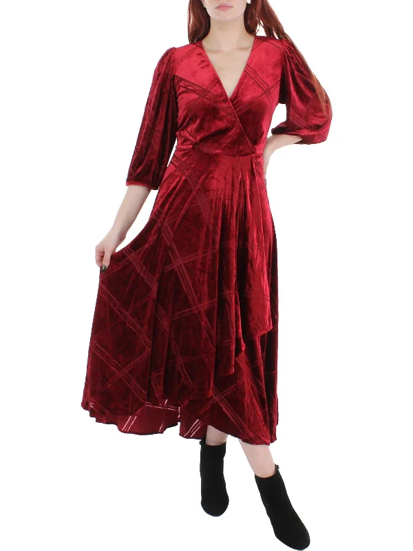 Women's Holiday Apparel Limited - Stock Womens Velvet Tea Length Maxi Dress