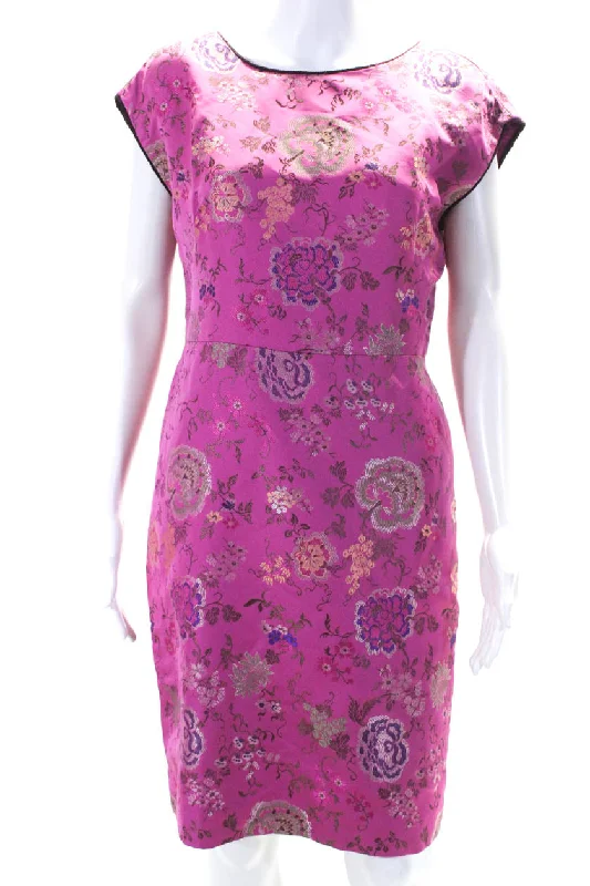 Women's Weekend Outfit Romantic Detailing Etro Womens Sleeveless Round Neck Floral Knee Length Pencil Dress Pink