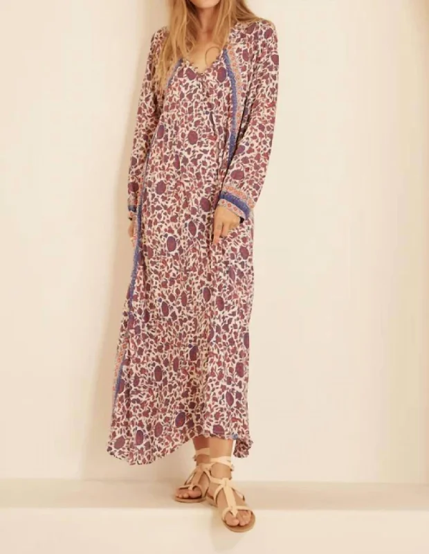 Women's Clothes And Garments Romantic Detailing Fiore Maxi Dress In Bloom Print Lapis/coral