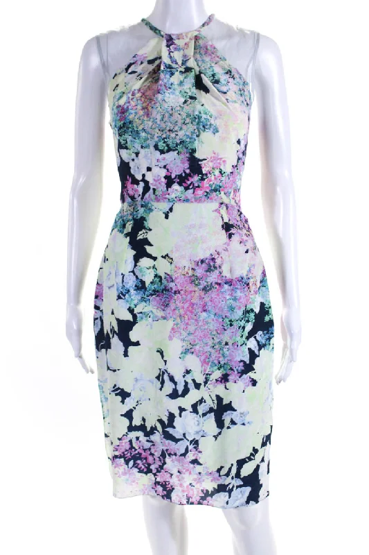 Fashion-Forward Women's Clothing Nordic Minimalist Home Look Erdem Womens Organza Insert Floral Side Split Sheath Dress Multicolor