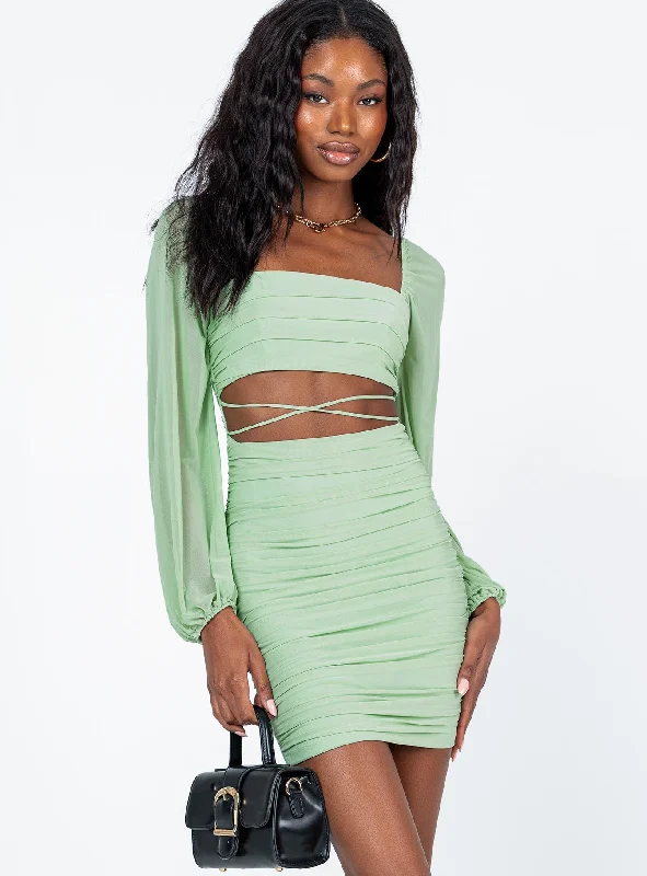 Women's Everyday Garments Great Deals on Ethnic Cultural Wear Courtney Long Sleeve Mini Dress Green