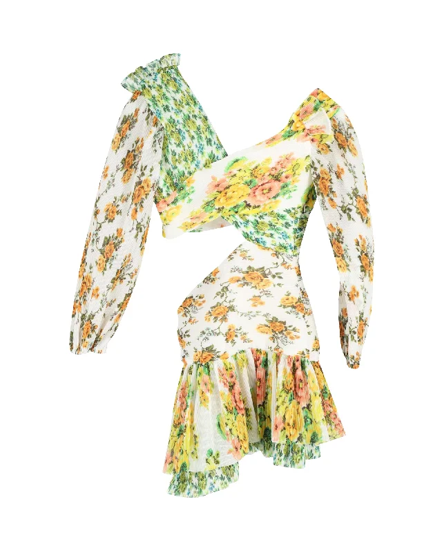 Women's Stylish Professional Garments Feminine Soft - Hued Look Zimmermann Golden Surfer Floral Cutout Mini Dress in Multicolor Polyester