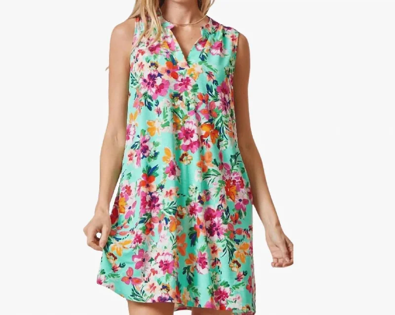 Women's Seasonal Wardrobe Clothing Effortless Sophistication Lizzy Tank Dress In Mint Floral