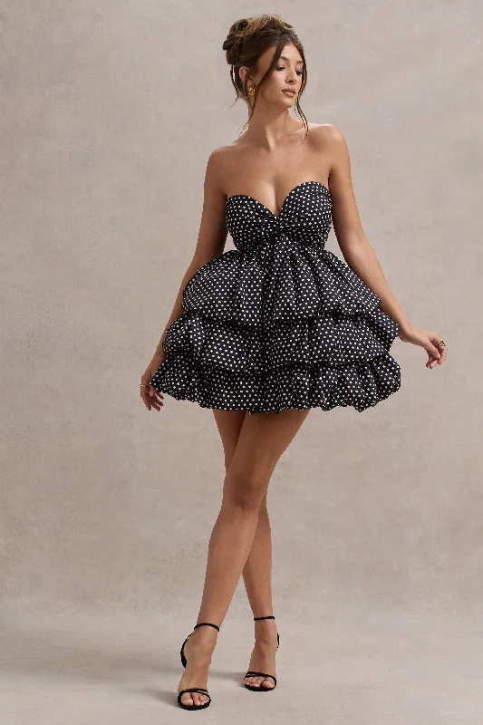 Women's Seasonal Clothes Limited - Time Bundle Pepper | Black Polka Dot Strapless Ruffled Mini Dress