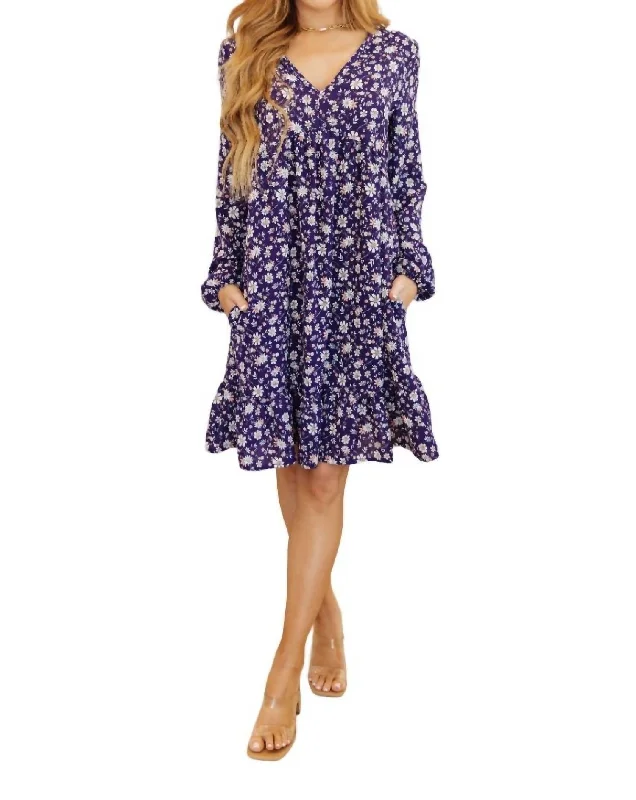 Women's Casual Wear Clothes Elegant Contour Since You've Been Gone Floral V-Neck Dress In Navy