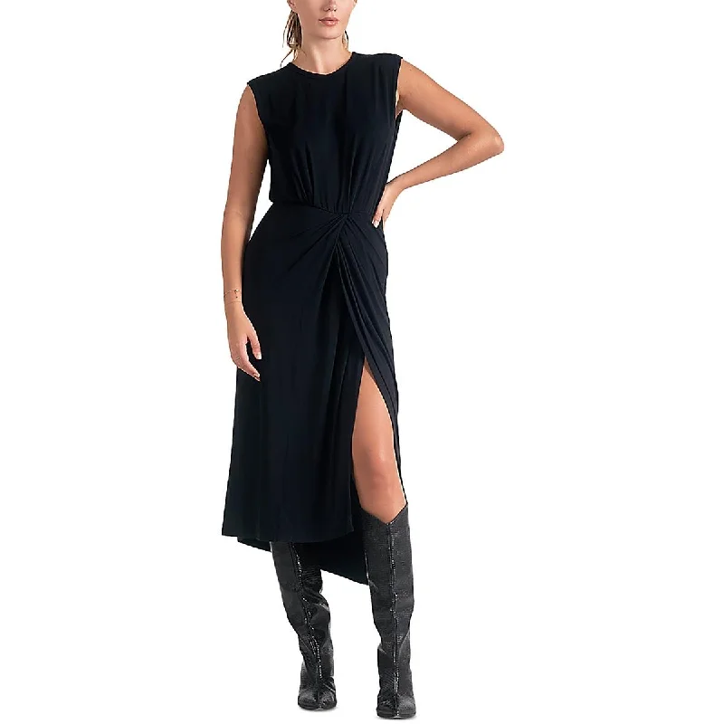 Fashionable Women's Clothes Discounts on Casual Weekend Styles Womens Tea Length Slit Midi Dress