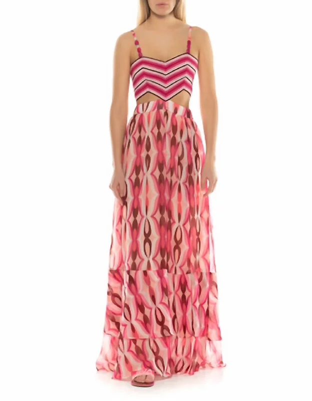 Women's Outerwear Attire Weekend Special Crochet Top Tiered Bottom Maxi Dress In Flamant Pink