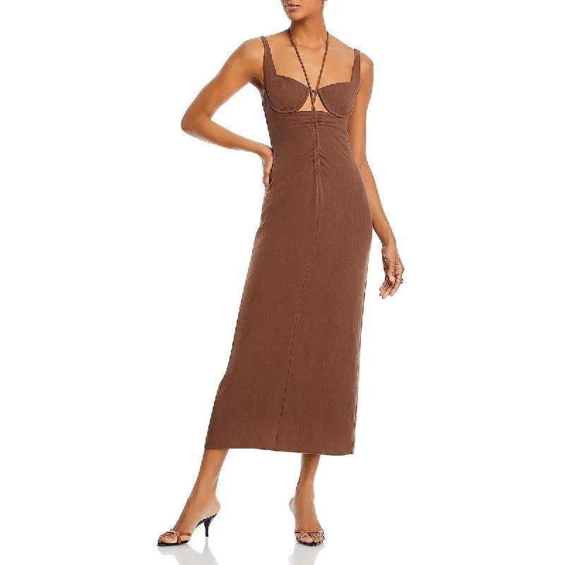 Formal Attire For Women Parisian Effortless Chic Style Womens Cut-Out Tie-Neck Midi Dress