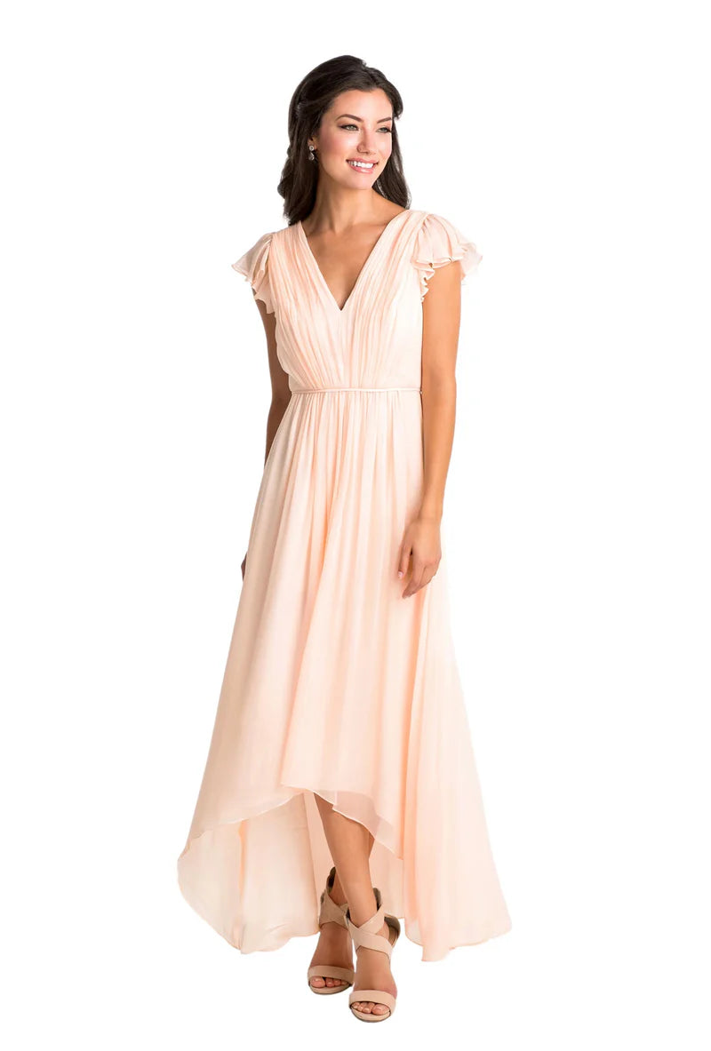 Women's Cozy Clothes Cottagecore Rustic Charm Style Bridesmaid Dress High-Low Cap Sleeve Ruched V-Neck Chiffon