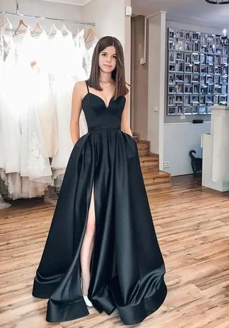 Formal Clothing For Women Score Big on Glamorous Red - Carpet Styles SIMPLE BLACK SATIN LONG PROM DRESS BLACK EVENING DRESS cg4868