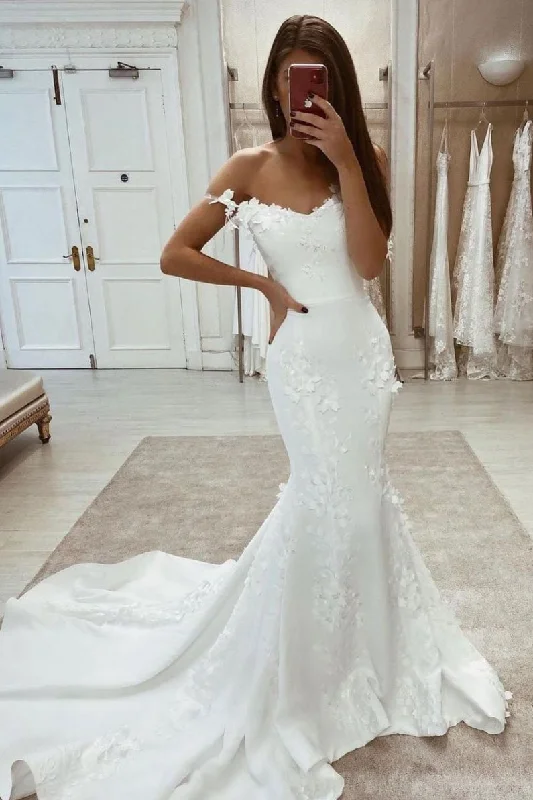 Women's Fashion-Forward Apparel Flash Sale White sweetheart satin lace applique mermaid long prom dress   cg15683