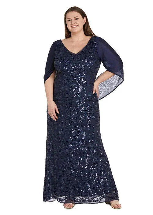 Fashionable Women's Casual Apparel Romantic Detailing R&M Richards 5909W Long Plus Size Formal Dress