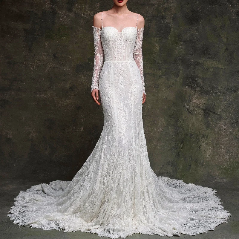 Women's Chic Apparel Buy More, Save More Sexy Lace Wedding Dress with Sheer Bodice and Spaghetti Strap