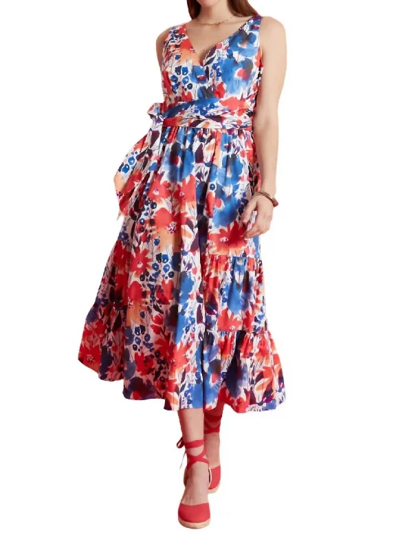 Charming Women's Clothes For Special Events Feminine Flow Yvette Crossover Maxi Dress In Patriot Floral Multi