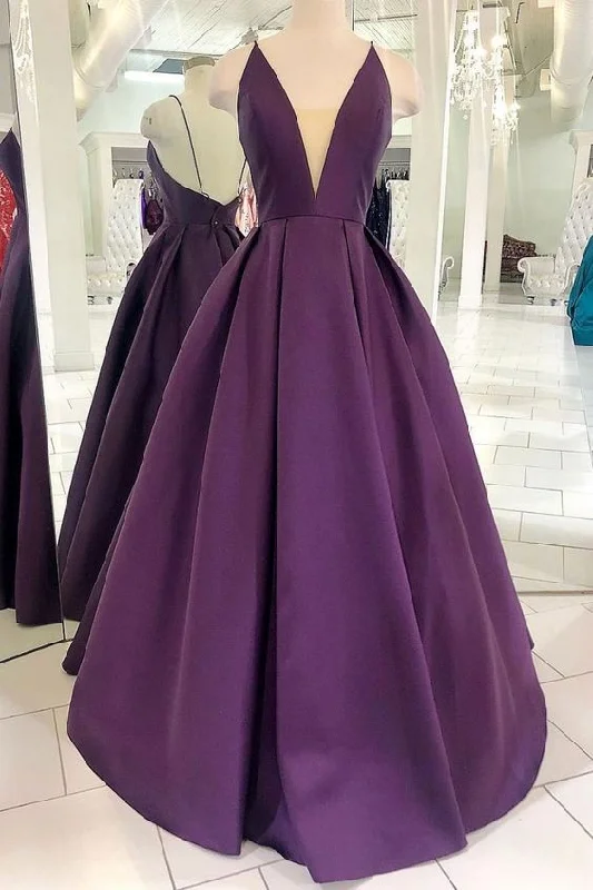 Affordable Women's Attire Tropical Island - Inspired Attire Purple satin long prom dress, simple purple evening dress cg1992